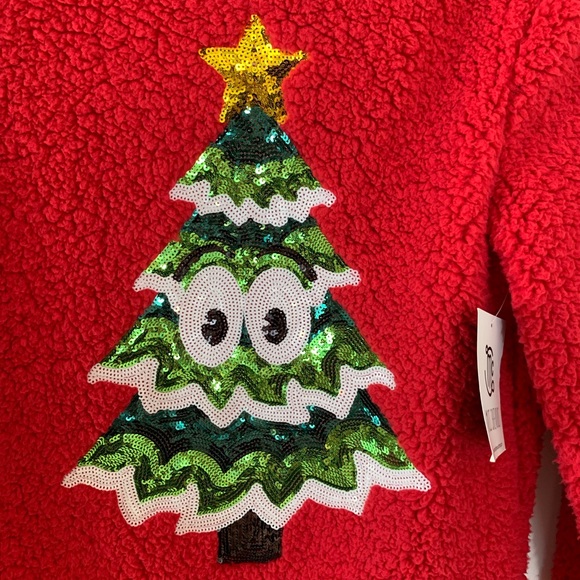 Miss Chievous Christmas Sequin Sherpa Sweater Red - Picture 5 of 8